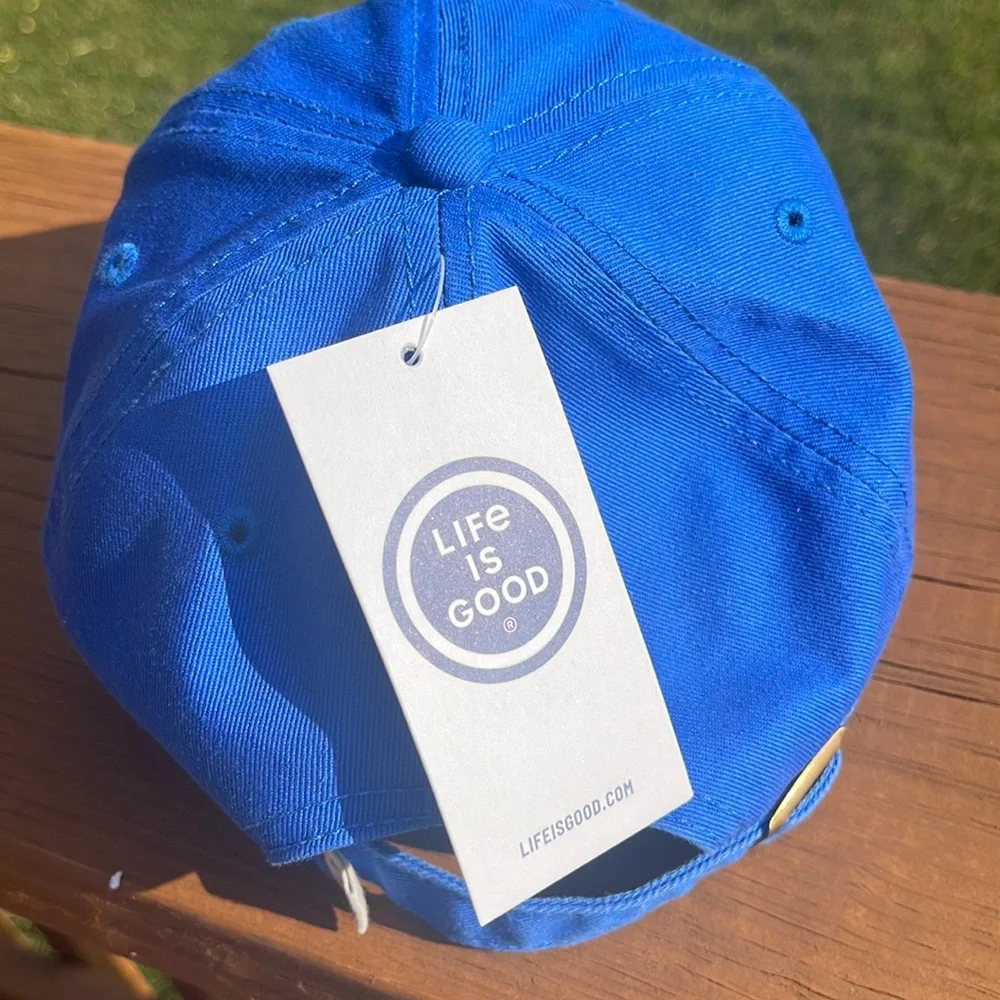 Life is Good Baseball Cap / Hat. Blue Good Vibes Daisies